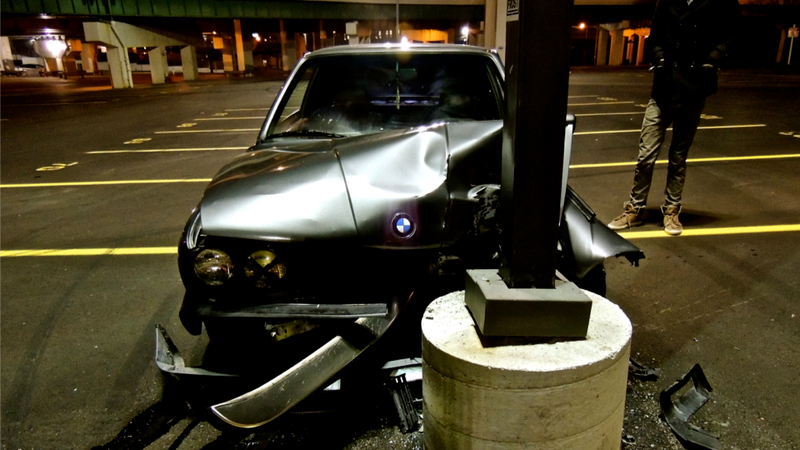 Illustration for article titled Watch A BMW Crash Into A Light Pole During Some Failed Parking Lot Hoonage